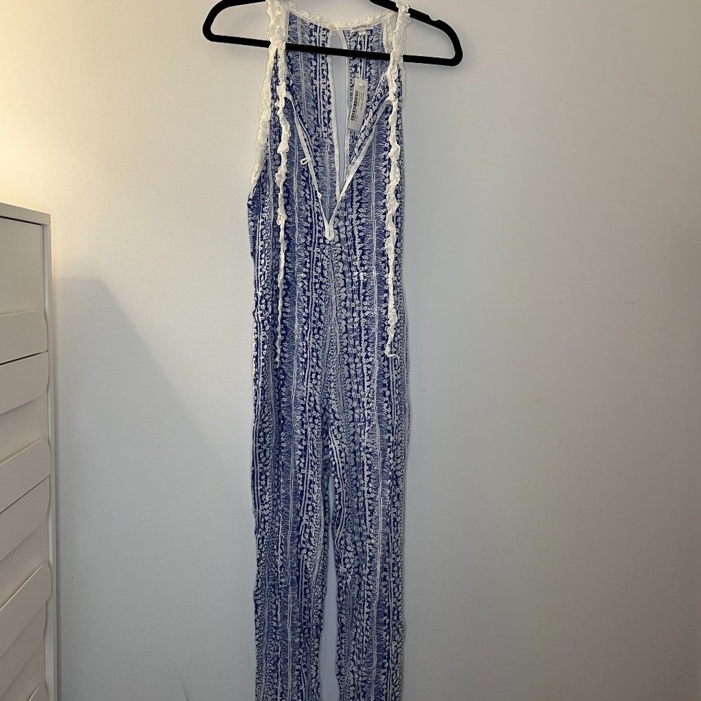 Poupette St Barth Lara Long Jumpsuit Blue Size 1 NWT